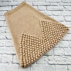 Chicwish Textured  A-Line Midi Skirt Popcorn Stitch Handmade Beige